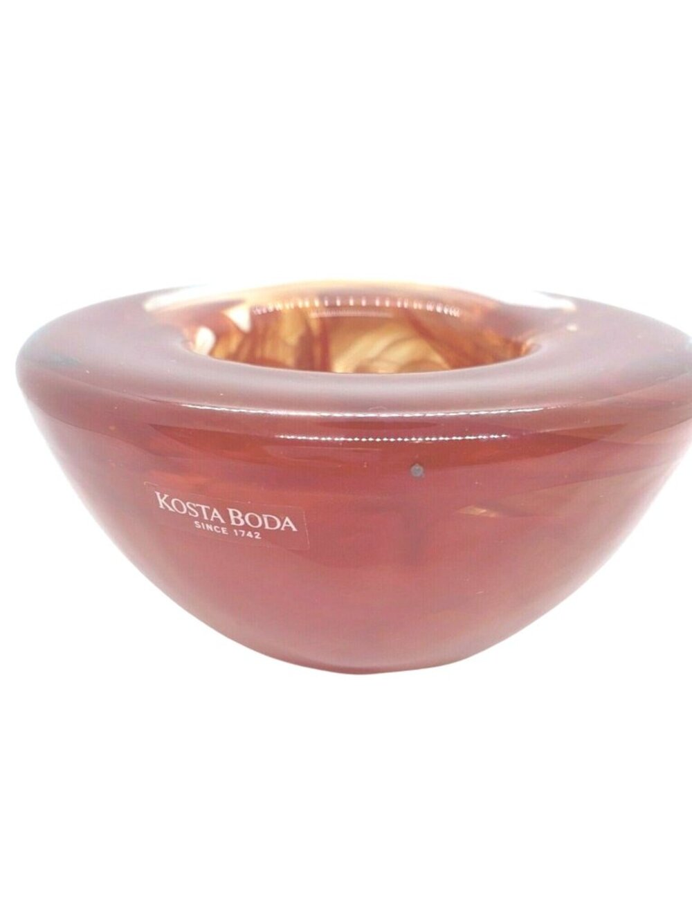 Kosta Boda Atoll Bowl Paperweight Anna Ehrner Red Swirl Art Glass Sweden